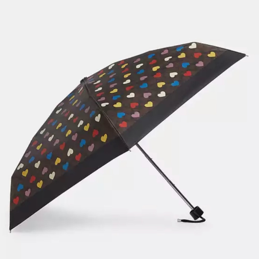 New❤️🤎Coach Mini Umbrella In Signature Heart Print